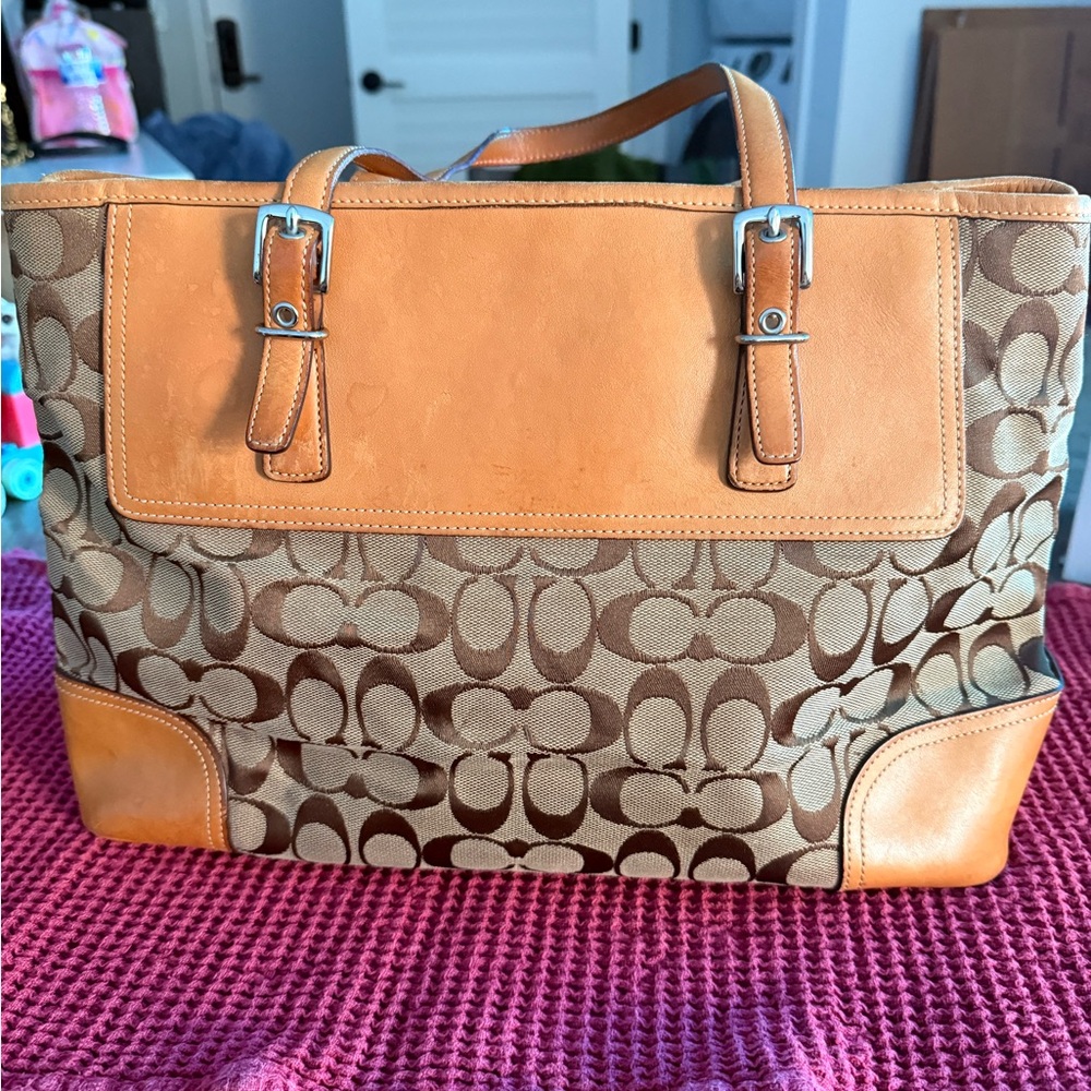 Coach Tan and Brown Signature Tote